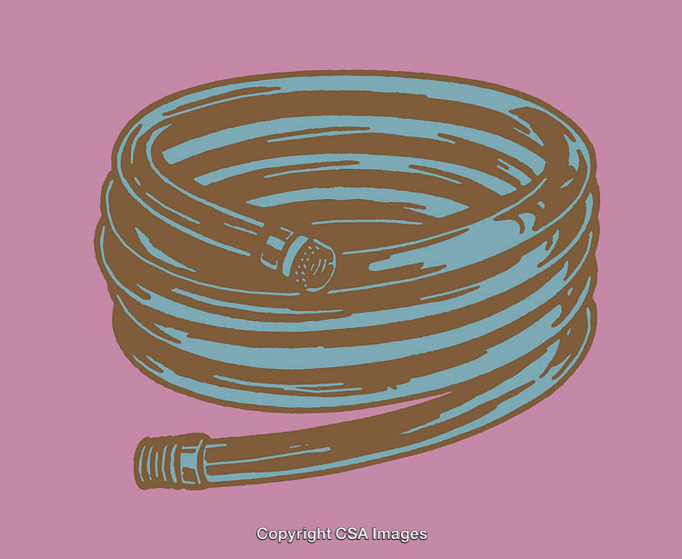 Illustrated Line Art of Coiled Garden Hose on Vibrant Background