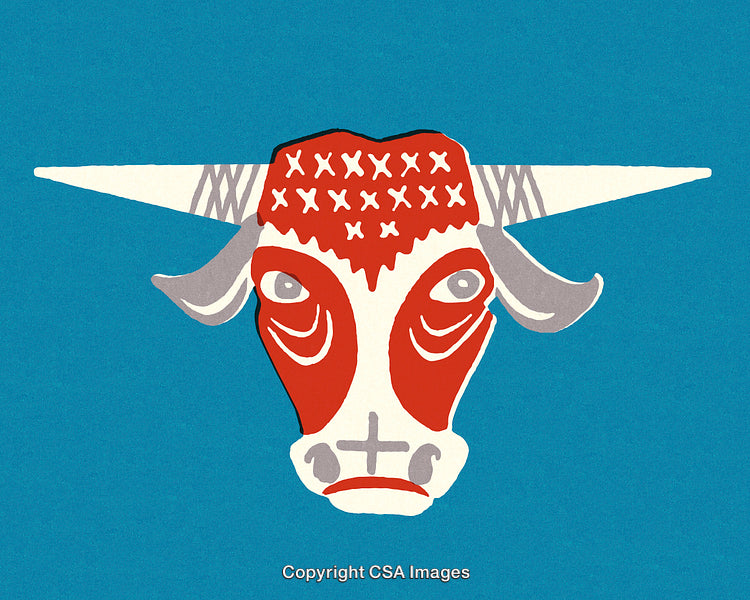 Abstract Illustration of a Traditional Bull Face on a Blue Background
