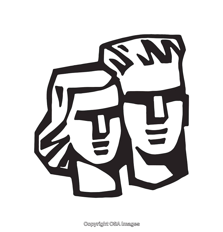 Graphic Representation of Two Stylish Faces in Black and White Art Style