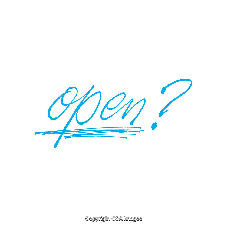 Blue Handwritten Open With Question Mark Emphasized by Bold Underline