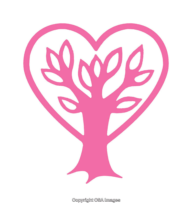 Pink Icon of a Tree Inside a Heart Shaped Outline