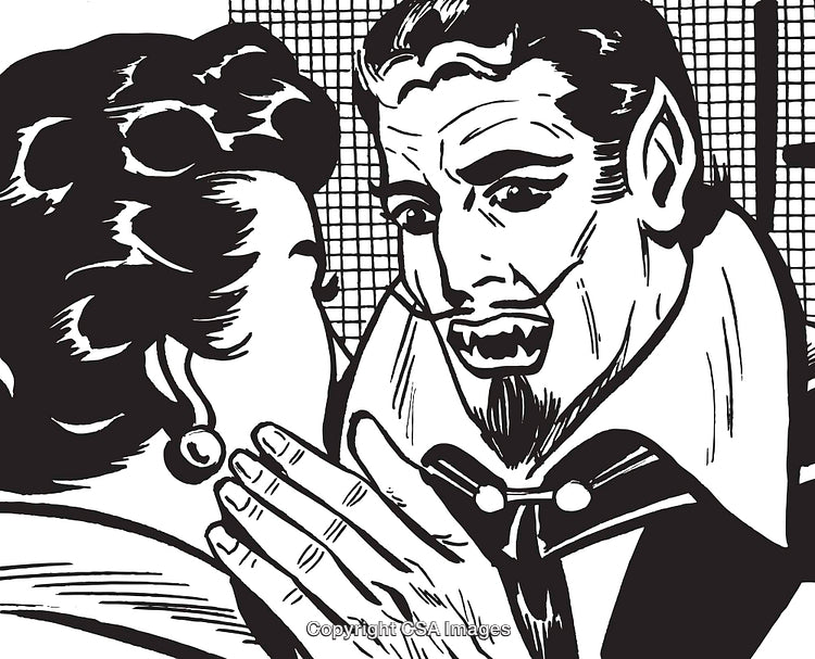 Vintage Illustration of a Menacing Vampire Engaging With a Person