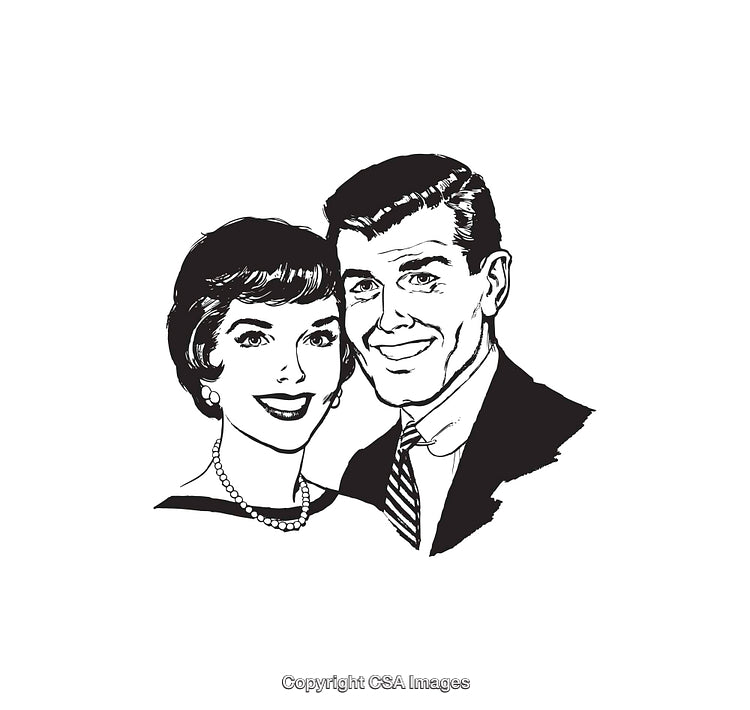Retro Style Illustration of a Smiling Couple in Black and White Art