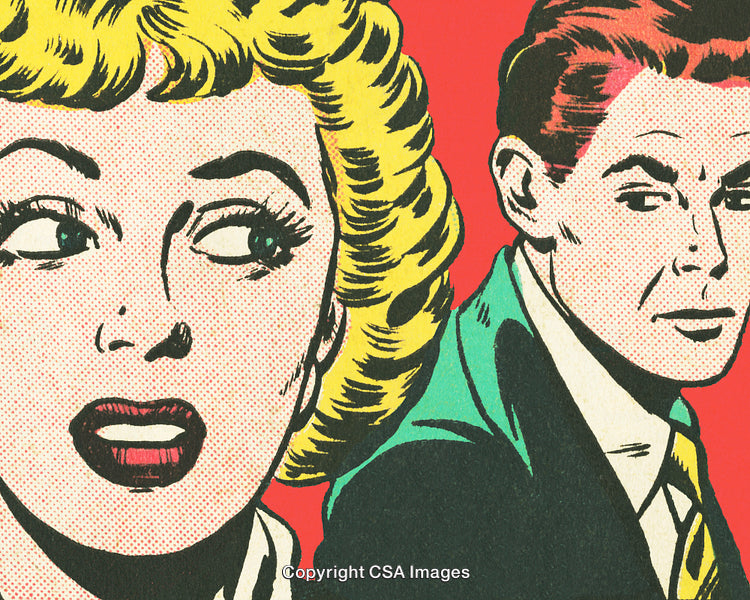 Comic Style Illustration of a Vintage Couple in Classic Pop Art Theme