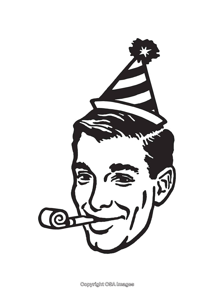 Vintage Illustration of a Party Hat and Smiling Face