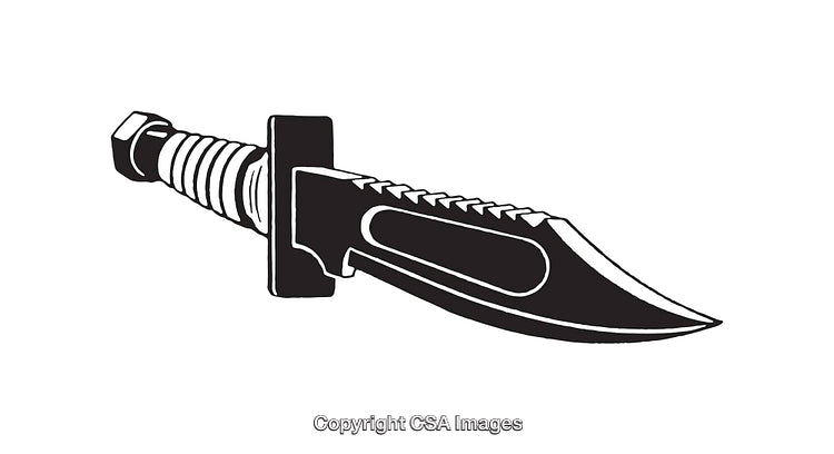 Black and White Line Art of a Tactical Knife Illustration