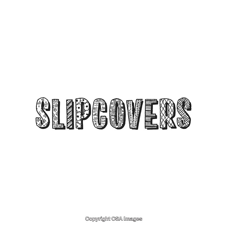Text Art Featuring the Word Slipcovers in Intricate Hand-Drawn Patterns