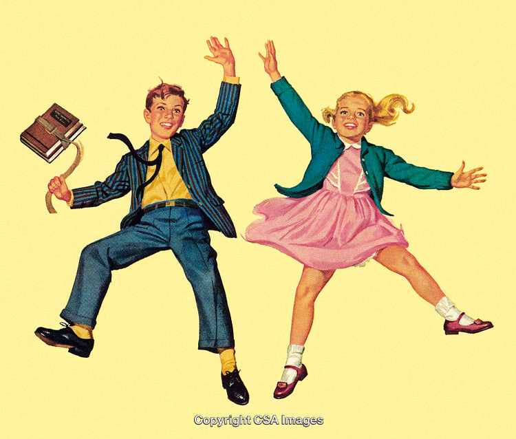 Happy Children Jumping Joyfully Together on a Bright Yellow Background