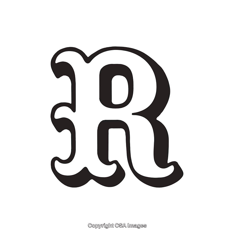 Bold Black and White Vintage Styled Letter R Illustration