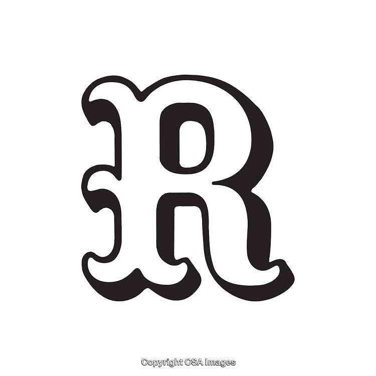 Bold Black and White Vintage Styled Letter R Illustration
