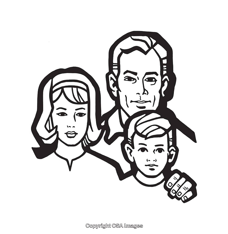 Retro Black and White Illustration of a Family Portrait