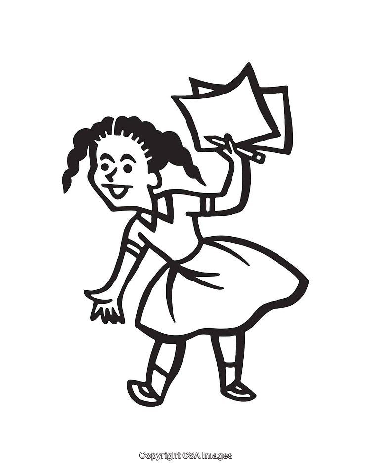 Cheerful Girl Holding Papers Sketch with Expressive Lively Movement