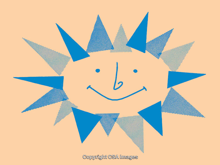 Bright Sun Illustration with Smiling Face on Orange Background