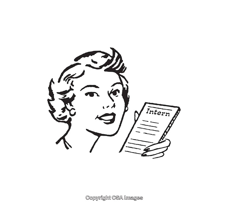 Vintage Line Art Of A Woman Holding an Intern Document