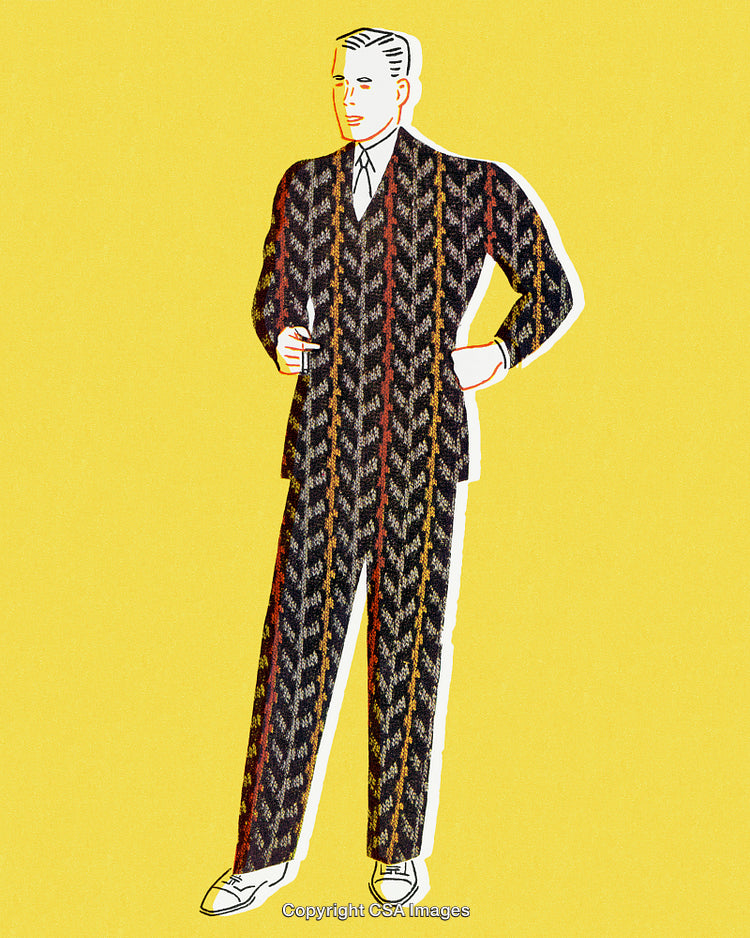 Retro Illustration of a Suit-Wearing Man on Bright Yellow Background