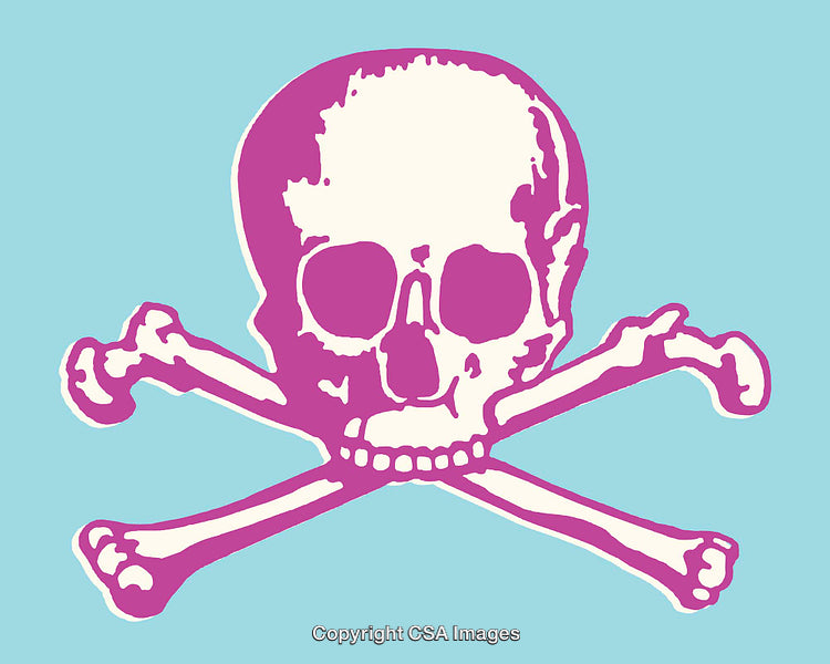 Pink Skull and Crossbones Artwork on a Vibrant Light Blue Background