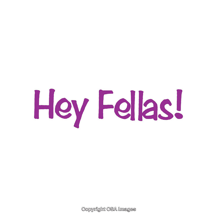 Playful Purple Text Saying 'Hey Fellas!' on White Background