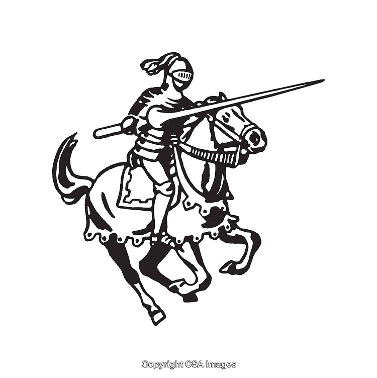Knight on Horseback Jousting in Medieval Line Art Illustration