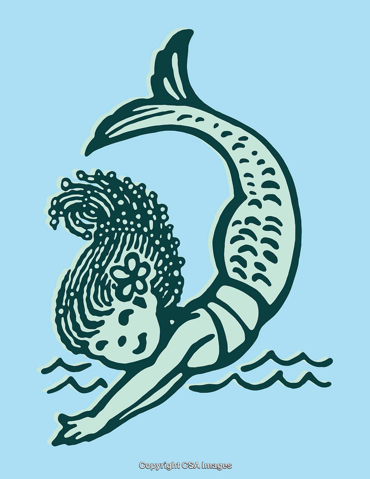 Vintage Illustration of a Graceful Diving Mermaid in Minimalist Line Art