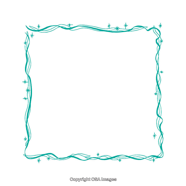 Elegant Teal Border with Twirling Pattern and Decorative Stars on White