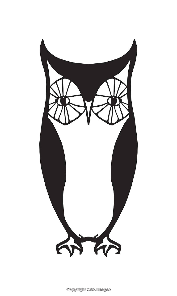 Black and White Geometric Owl Illustration on White Background