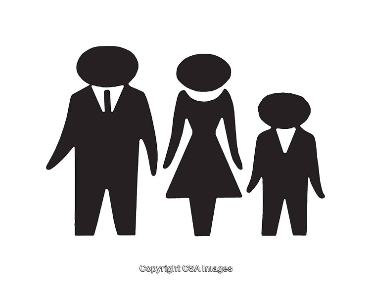 Black and White Icon of a Family Silhouette with Three Members