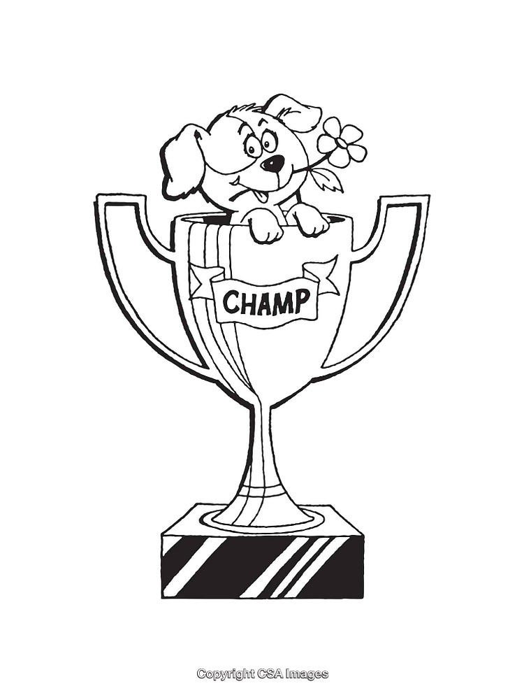 Adorable Puppy in Trophy Cup Line Art Illustration