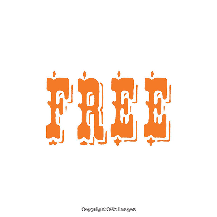 Bold Ornate Typography "Free" in Bright Orange Against White Background