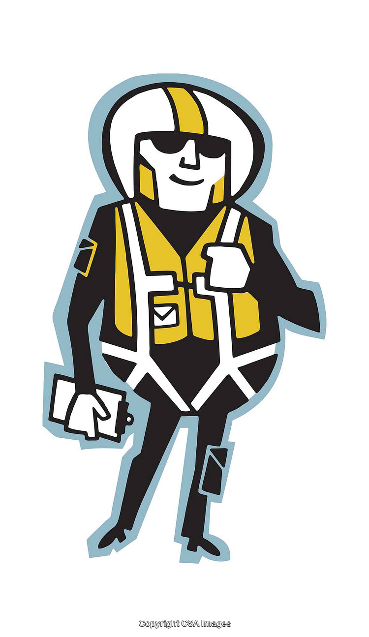 Cartoon Illustration of a Safety Worker Wearing Protective Gear