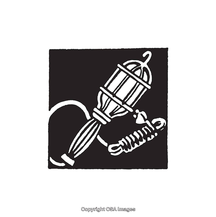 Vintage Black and White Illustration of a Lantern with Cord