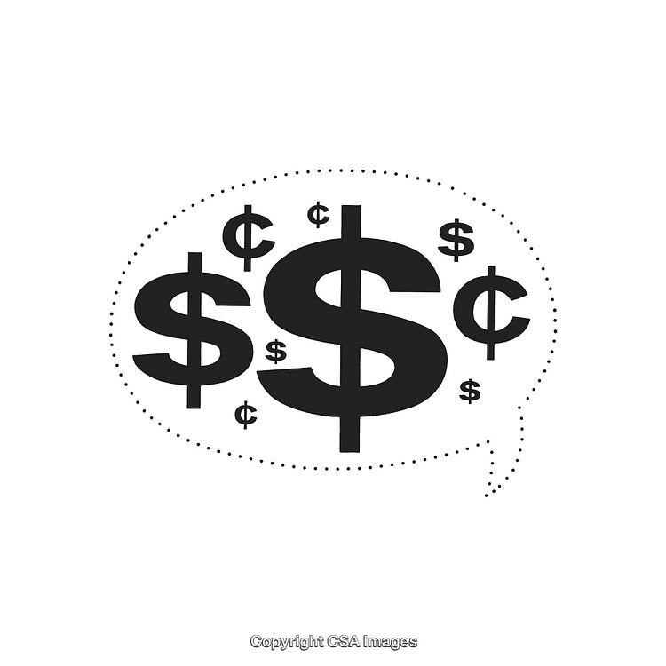 Speech Bubble Illustration Filled With Dollar and Cent Symbols in Black