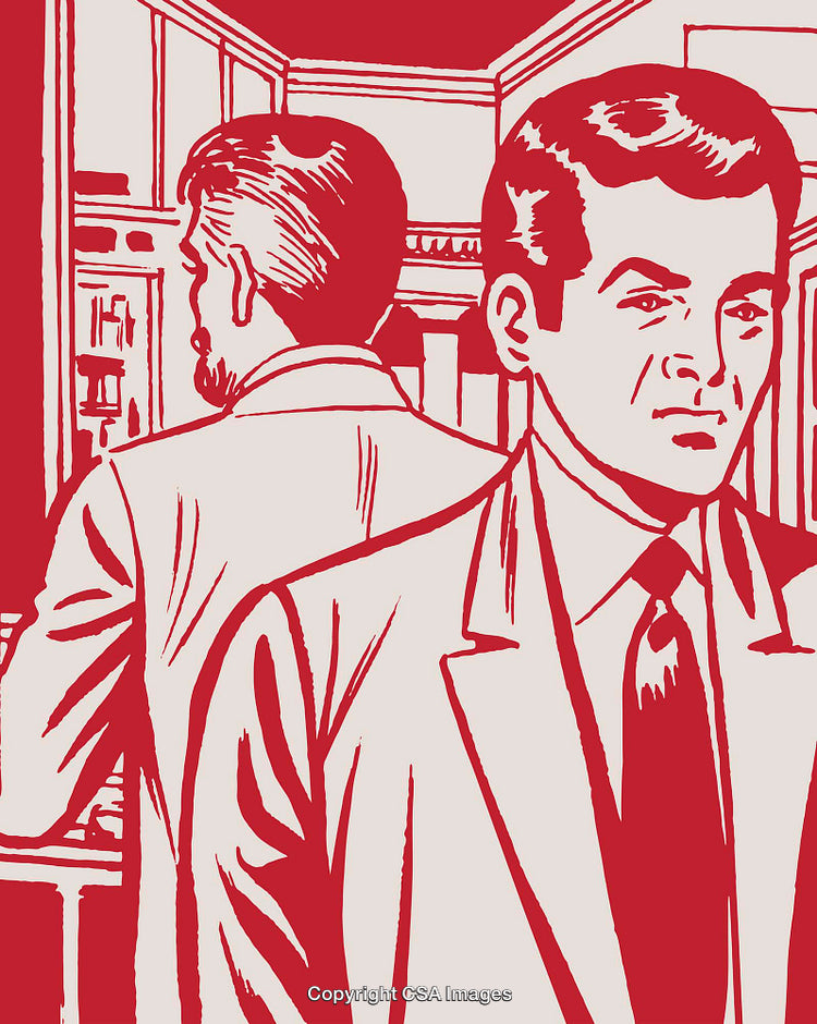 Retro Illustration of Two Men in Business Attire Facing Different Directions