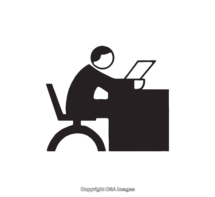 Simple Black And White Icon of Person Reading at a Desk