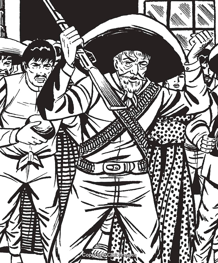 Revolutionary Fighters in Linework with Rifles and Traditional Attire