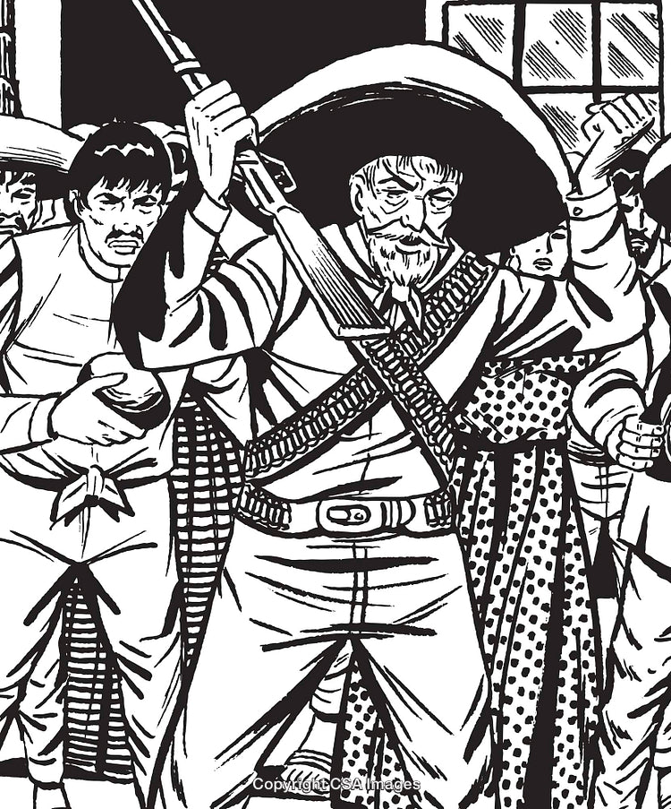 Revolutionary Fighters in Linework with Rifles and Traditional Attire