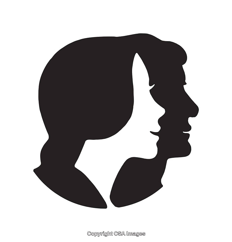 Silhouetted Profiles of Man and Woman in Black Line Art