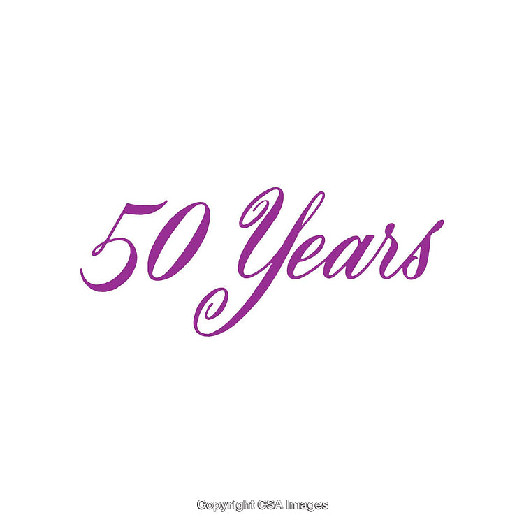 Elegant 50 Years Text in Purple on White Background