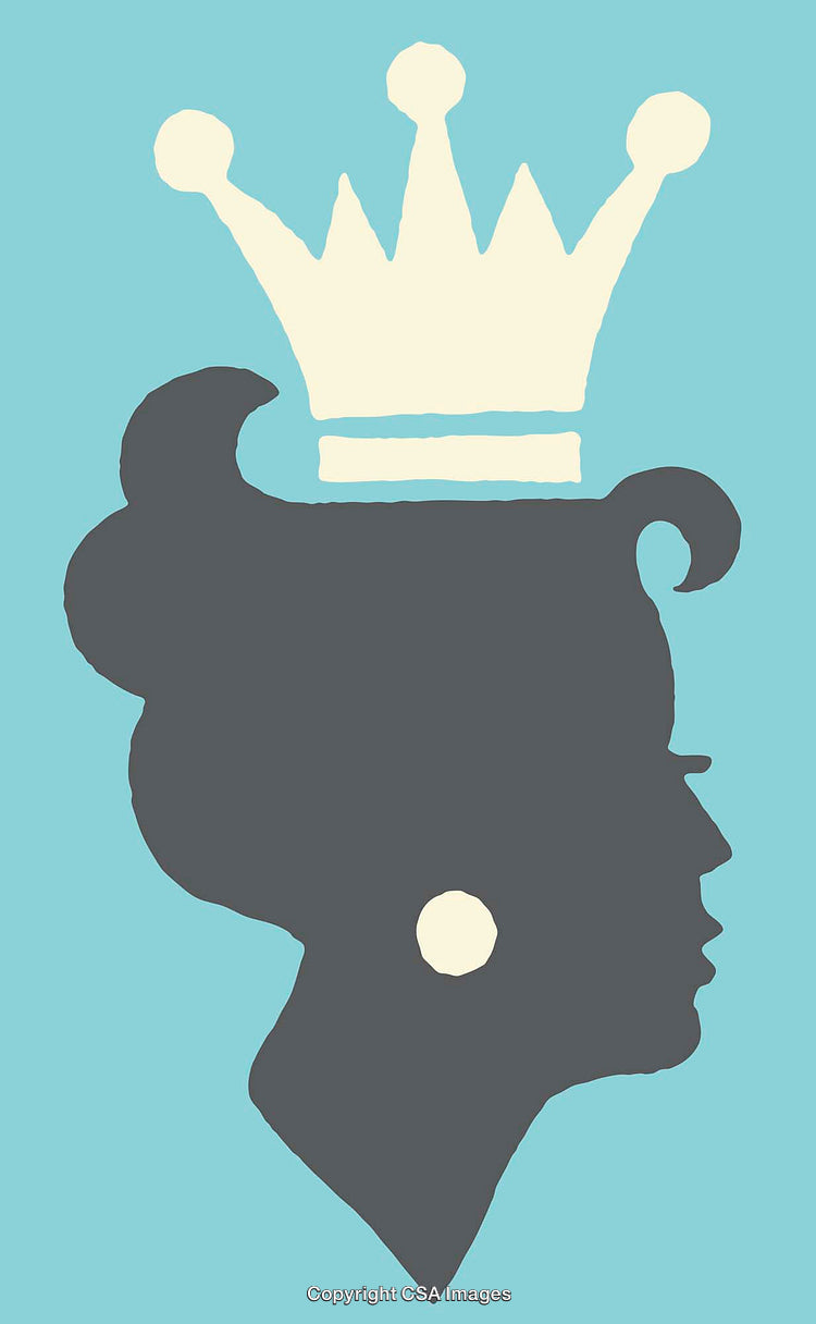 Silhouette of a Woman Wearing a Crown against a Blue Background