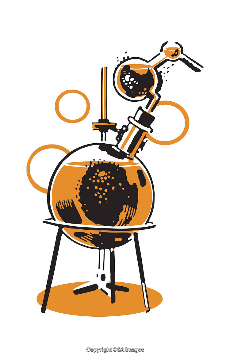 Stylized Illustration of a Laboratory Flask with Distillation Apparatus