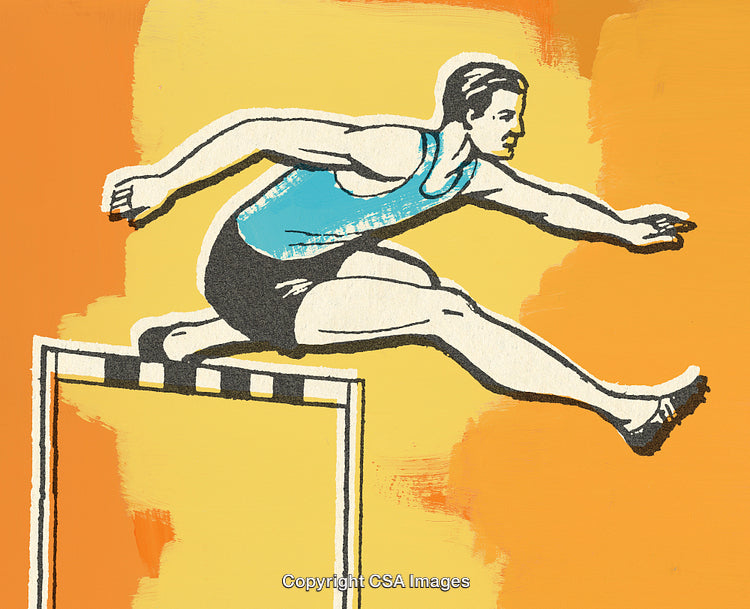 Illustration of an Athlete Hurdling Over a Barrier in a Dynamic Style
