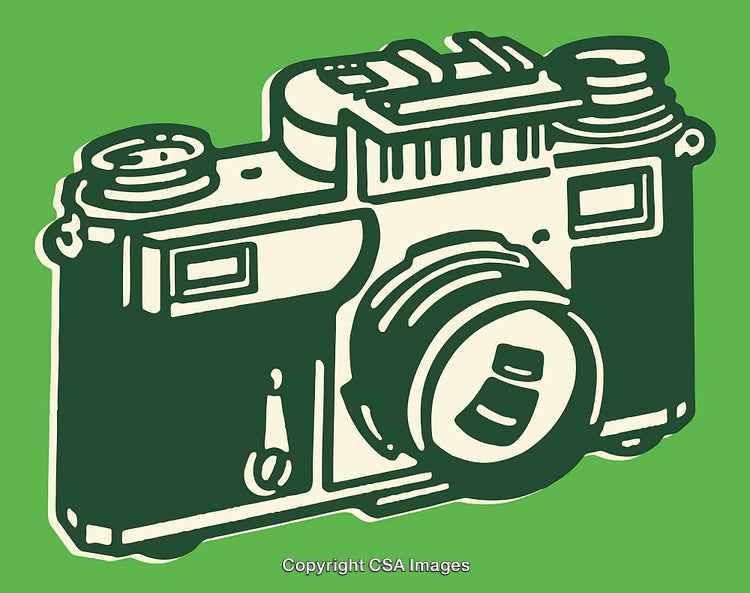 Vintage Camera Illustration in Retro Graphic Art Style