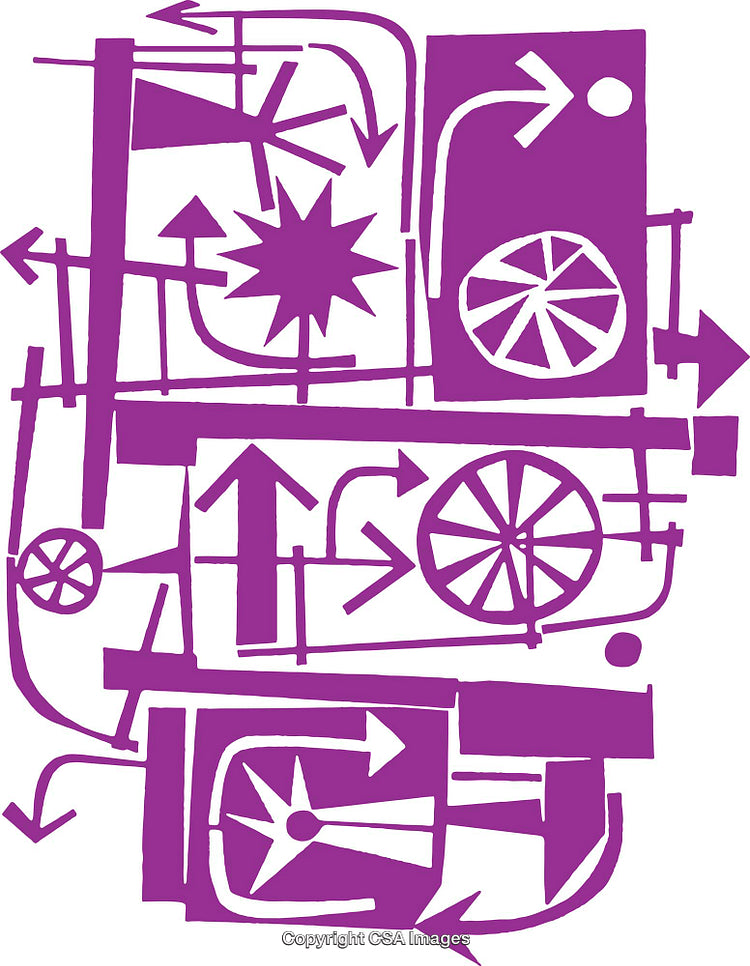Abstract Purple Arrows and Geometric Shapes in Dynamic Artistic Design