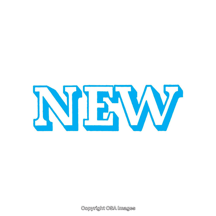 New Label Design in Bright Blue Typeface on White Background