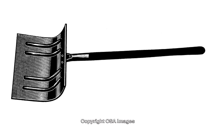 Black and White Engraving of a Vintage Shovel With Handle