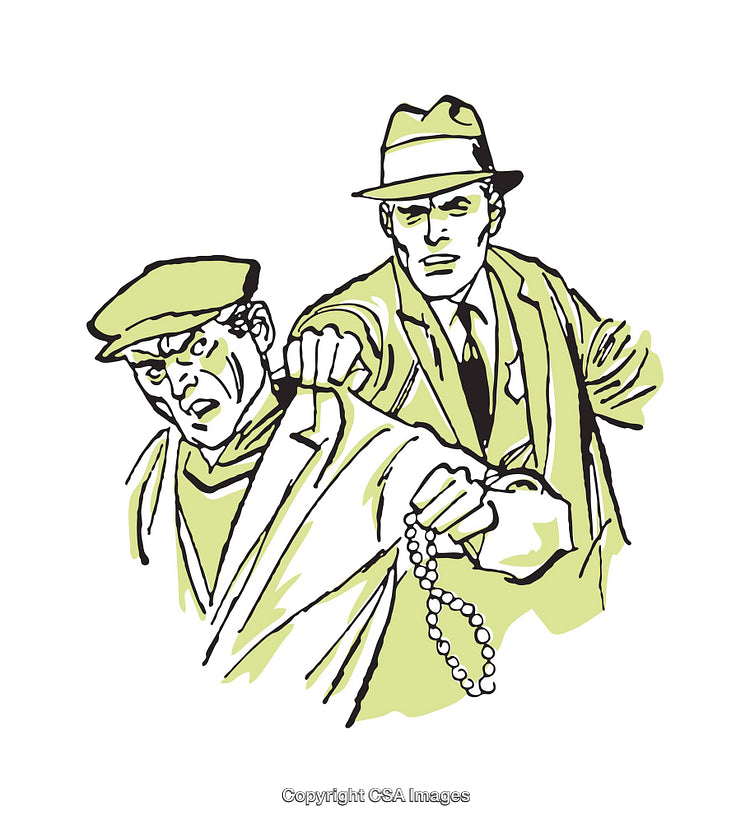 Vintage Comic Illustration Featuring Crime Scene with Detective and Thief