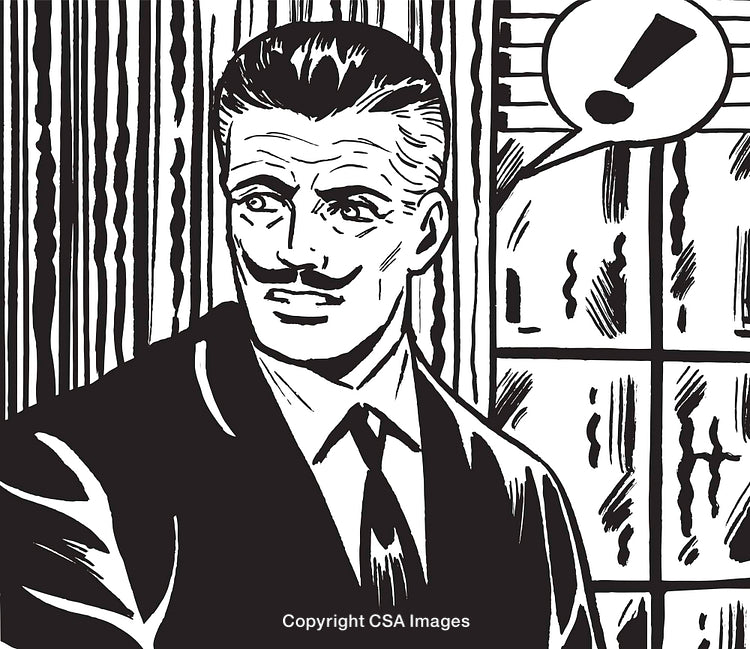 Black and White Comic Style Man With Surprised Expression by Window