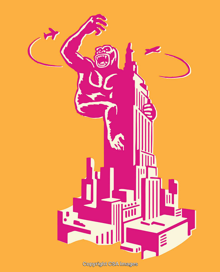 Colorful Pop Art Illustration of Gorilla and Skyscraper Scene