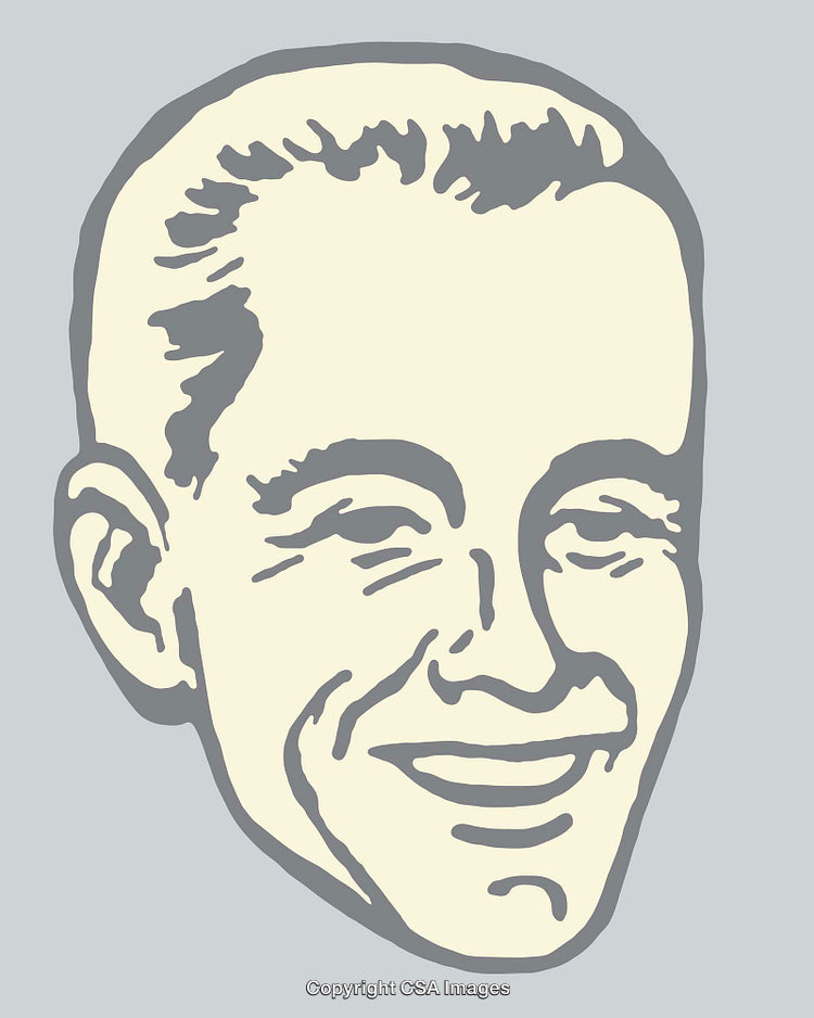 Smiling Portrait of a Man in Vintage Line Art Illustration Style