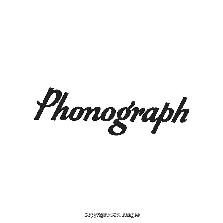 Vintage Phonograph Calligraphy in Black on White Minimalist Design