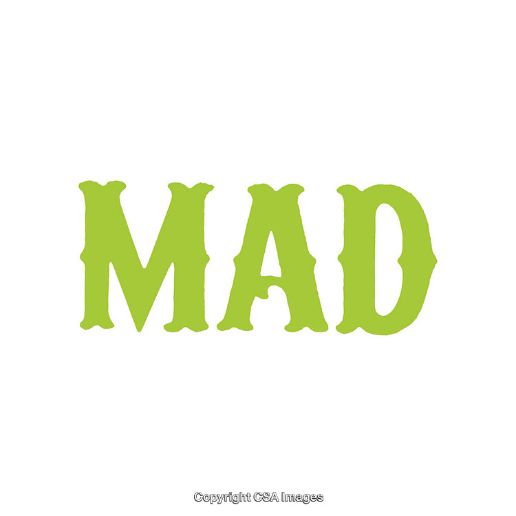 Green Text Reading 'MAD' in Decorative Font on White Background